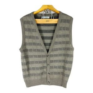 Men’s Ottimo Brown Taupe Striped Preppy Button Down Wool Sweater Vest Large